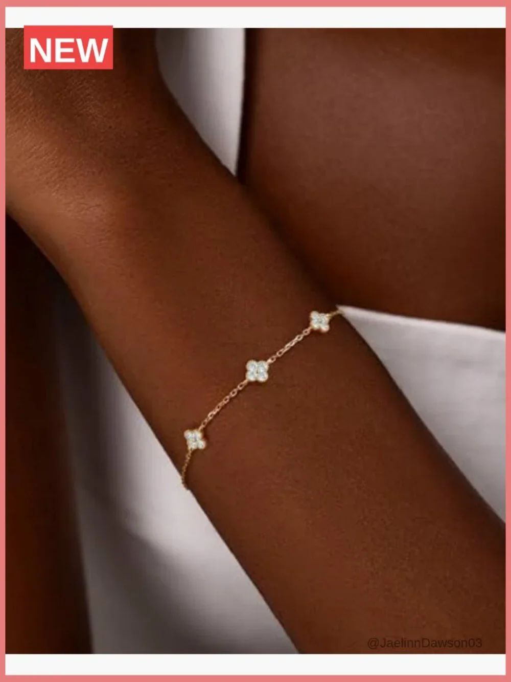 Dainty Four Leaf Clover Bracelet 14K Gold Plated Birthstone Stackable